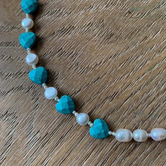 Pearl and Turquoise Half and Half Necklace - Picture 3 of 4